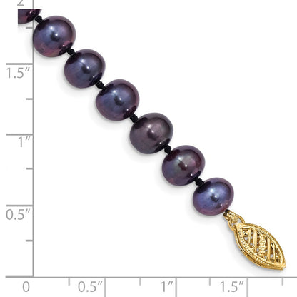 14k Yellow Gold 7-8mm Black Near-Round Freshwater Cultured Pearl 7.5" Bracelet