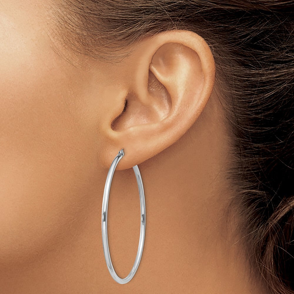 Sterling Silver Rhodium-plated 2mm Round Hoop Earrings