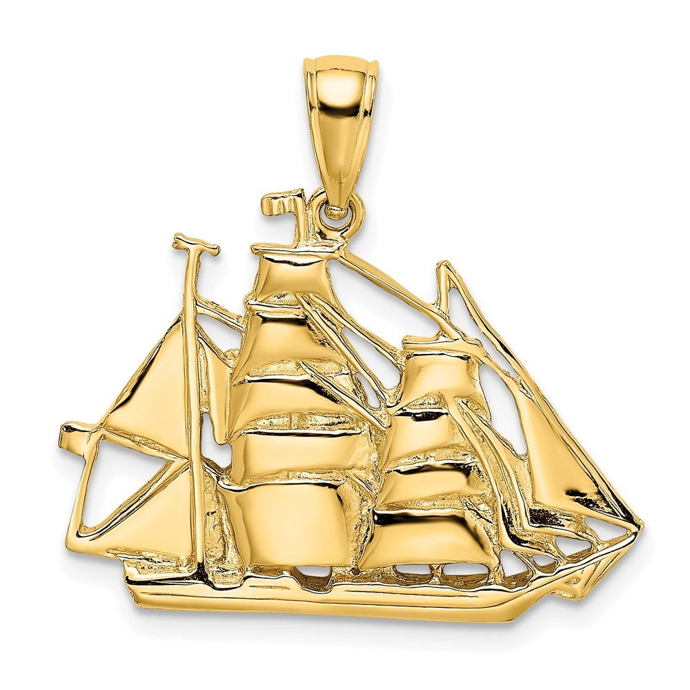 14k Yellow Gold 2-D Polished Sailing Ship Charm Pendant