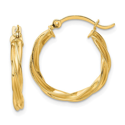 14k Yellow Gold Polished Twisted 2.5mm Hoop Earrings Gift for Women