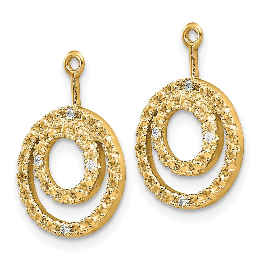 14k Yellow Gold Double Circle Diamond Earring Jackets Gift for Women