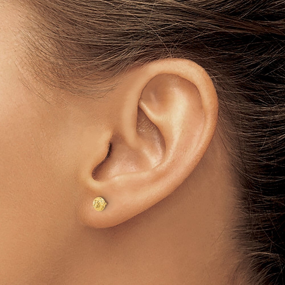 14k Yellow Gold Polished and Diamond-cut 4.5mm Button Stud Earrings