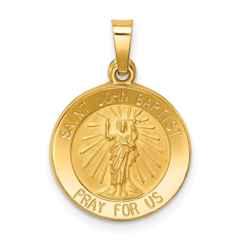 14k Yellow Gold Polished and Satin St John Baptist Medal Hollow Pendant