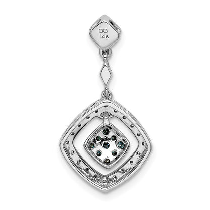 14k White Gold 1/4ct. White and Blue Diamond Dangle Pendant for Women