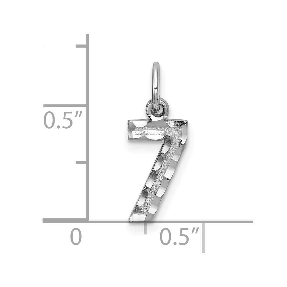 14K White Small Brushed Diamond-cut Number 7 Charm