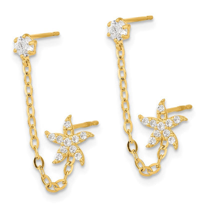 14k Yellow Gold Cubic Zirconia Double Chain Starfish Earring Gift for Women