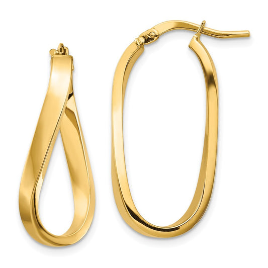 14k Yellow Gold Polished 3mm Wavy Hoop Earrings