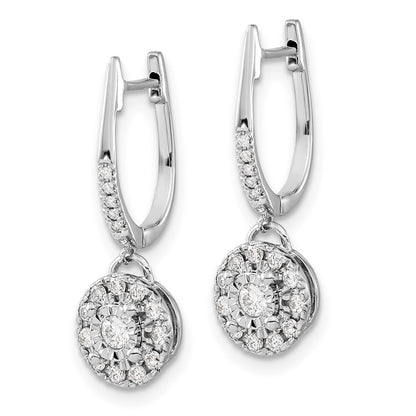 14k White Gold 0.35ct Diamond Round Dangle Hinged Hoop Earrings