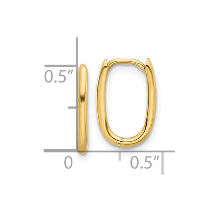 14k Yellow Gold Polished Oval Hinged Hoop Earrings Gift for Women