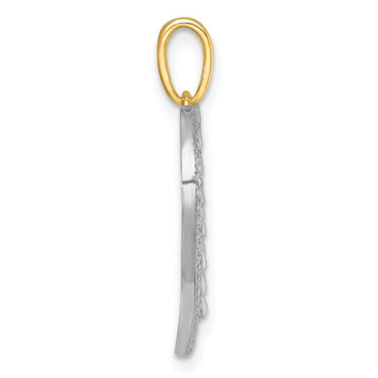 14k Yellow Gold with White Rhodium Polished Fancy Heart Charm Pendant for Women