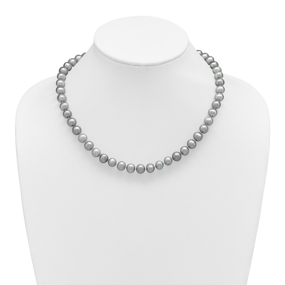 Sterling Silver Rhodium-plated 8-9mm Grey Cultured Pearl Necklace 18"