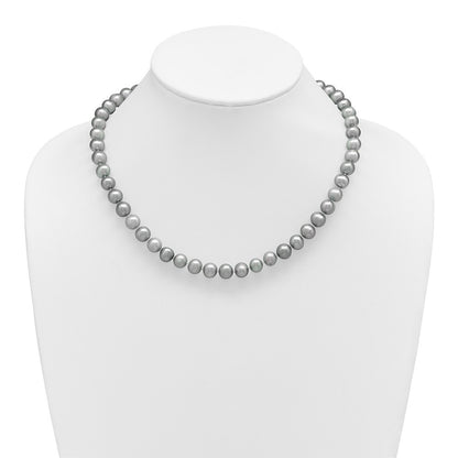 Sterling Silver Rhodium-plated 8-9mm Grey Cultured Pearl Necklace 18"