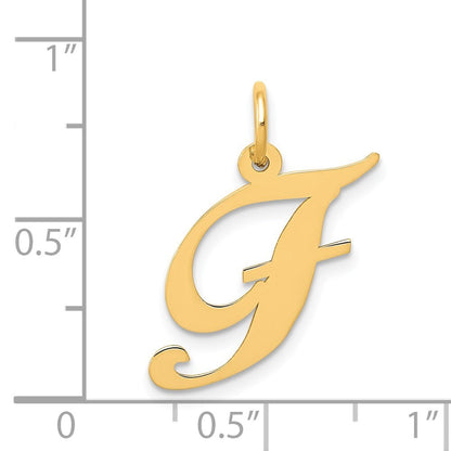 14k Yellow Gold Medium Fancy Script Letter F Initial Charm Pendant for Women