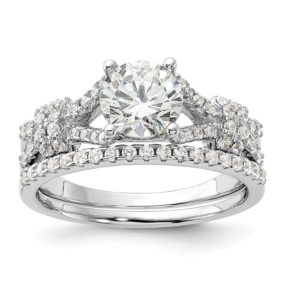 Sterling Silver Rhodium-plated Polished CZ Engagement and Band Set Size 8