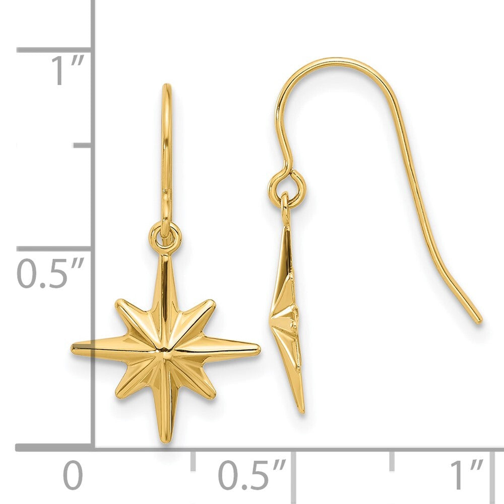 14k Yellow Gold Dangle Star Earrings Gift for Women