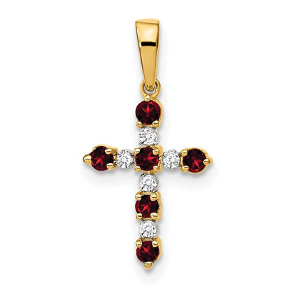 14k Yellow Gold Garnet and Diamond Cross Pendant for Women
