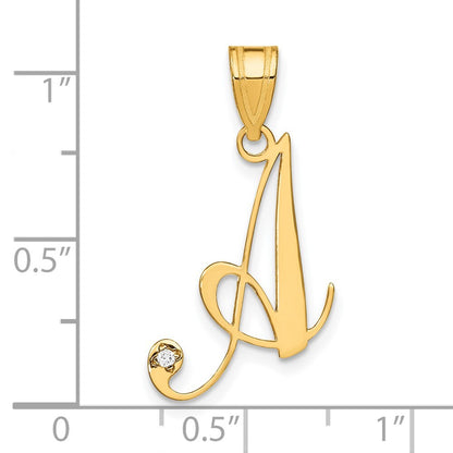 14k Yellow Gold Script Letter A Initial Pendant with Diamond for Women