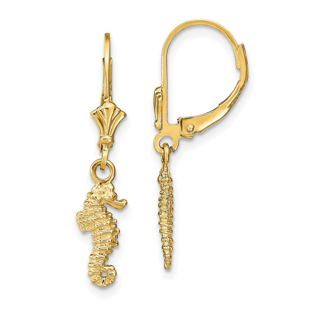 14k Yellow Gold Seahorse Drop Dangle Earrings
