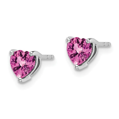14k White Gold Heart Created Pink Sapphire Stud Earrings Gift for Women