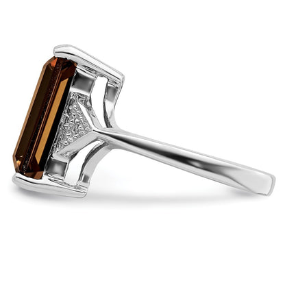 Sterling Silver Rhodium Smoky Quartz & Diamond Ring Size 8