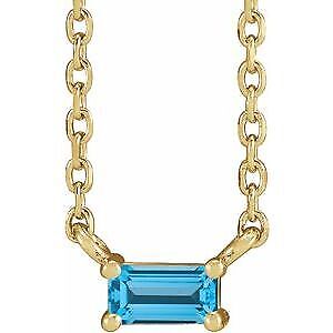 14k Yellow Gold Natural Swiss Blue Topaz Solitaire 18" Necklace