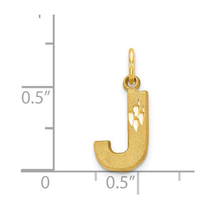 14k Yellow Gold Satin Diamond-cut Letter J Initial Charm Pendant