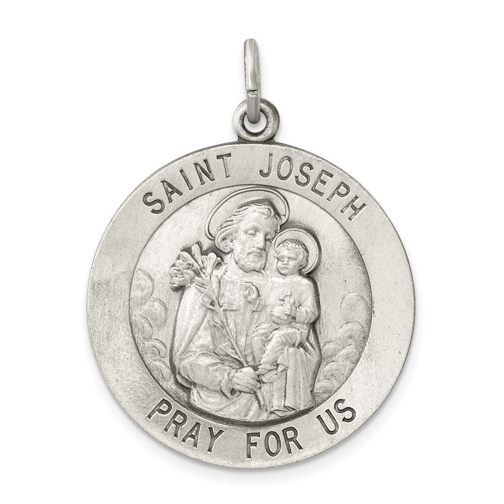 Sterling Silver Antiqued Saint Joseph Medal Pendant