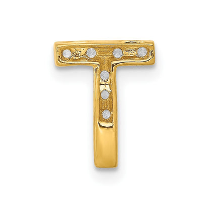 14k Yellow Gold  Diamond Letter T Initial Charm