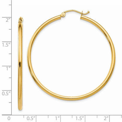 14k Yellow Gold Polished 2x45mm Lightweight Tube Hoop Earrings
