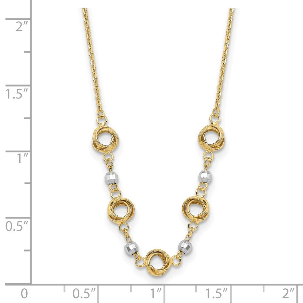 14K Two Tone 2 in Ext Polished Love Knots Diamond-Cut Bead Necklace