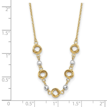 14K Two Tone 2 in Ext Polished Love Knots Diamond-Cut Bead Necklace