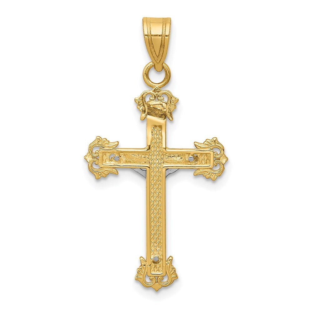 14k Two-tone Gold Diamond-cut Crucifix Pendant for Women