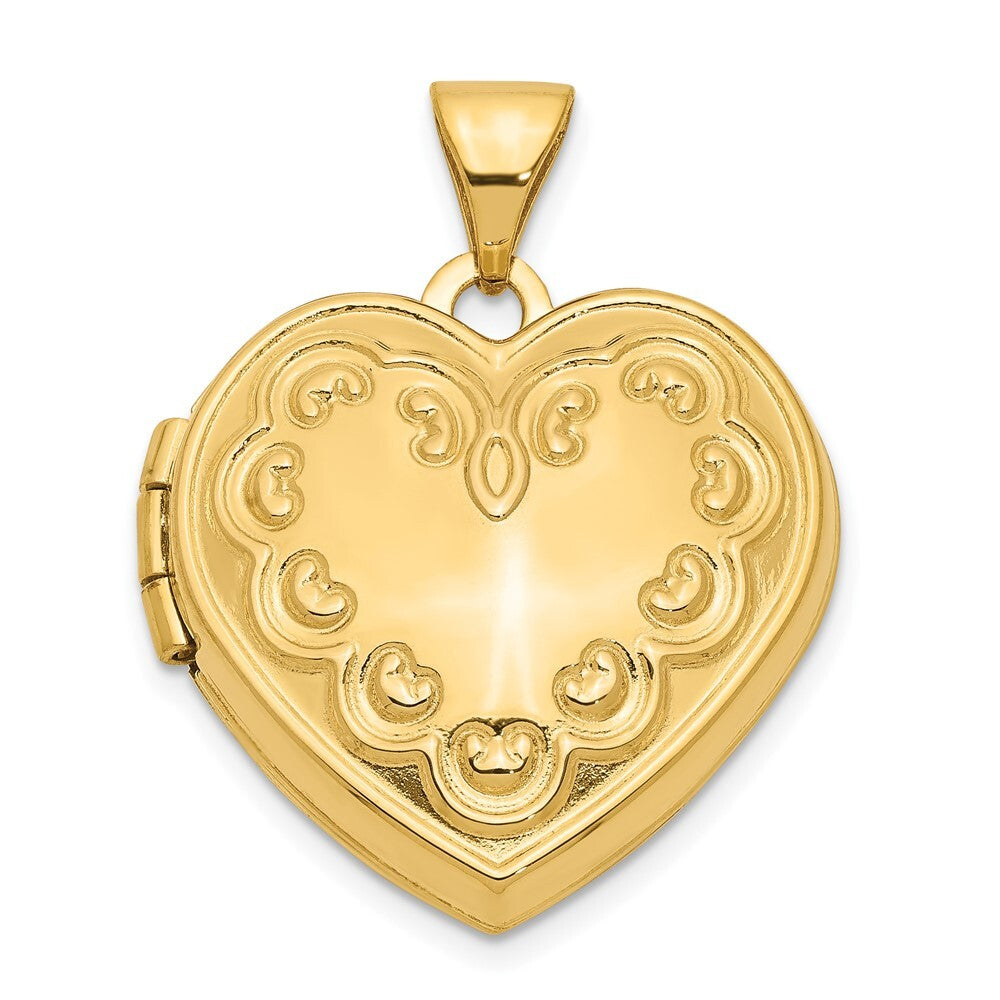 14k Yellow Gold Domed Heart Locket Pendant for Women