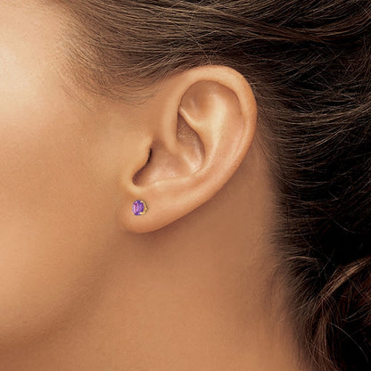 14k Yellow Gold Round Amethyst 5mm Stud Earrings Gift for Women