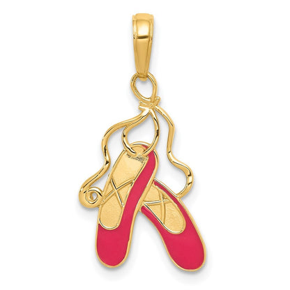 14k Yellow Gold Enameled Ballet Slippers Charm Pendant for Women