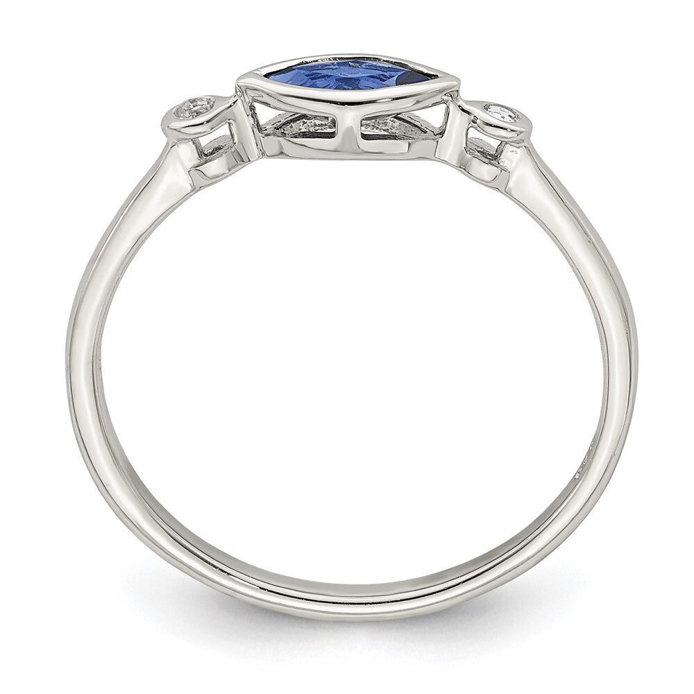 Sterling Silver Rhod-pltd Polished Created Sapphire/White Topaz Ring Size 6