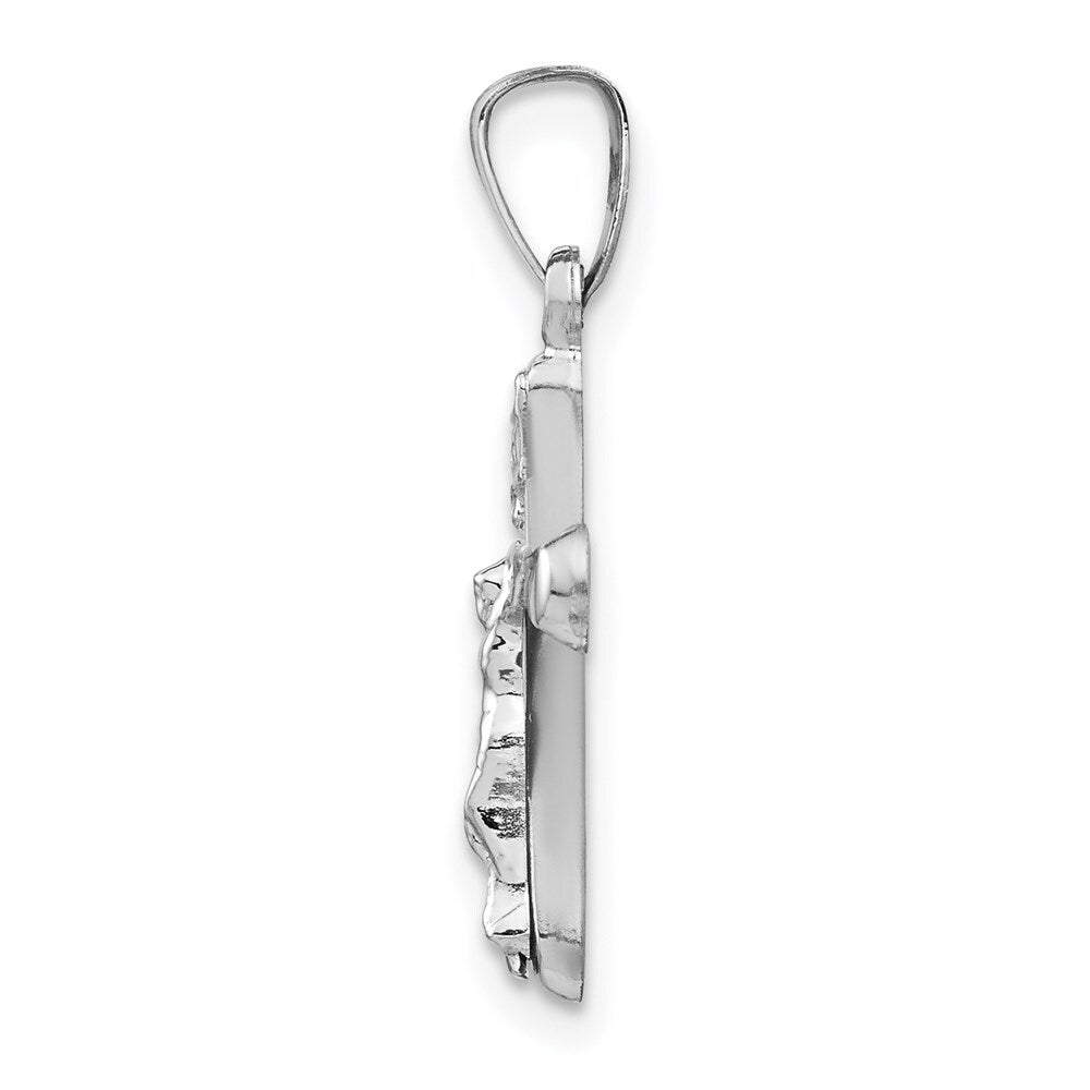 14k White Gold Polished INRI Rounded Crucifix Pendant for Women