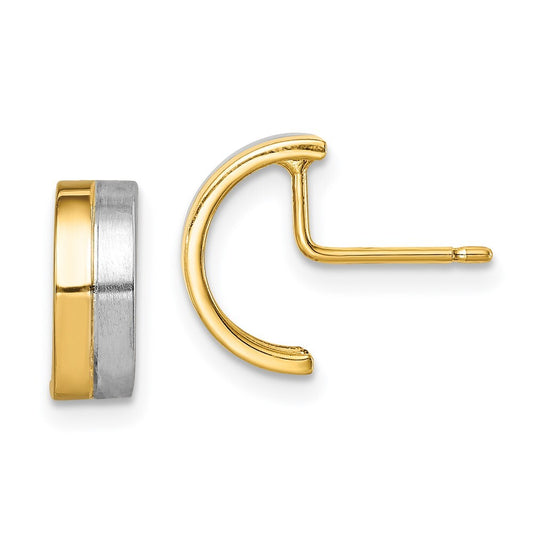 14k Yellow Gold Rhodium Half Circle Stud Earrings Gift for Women