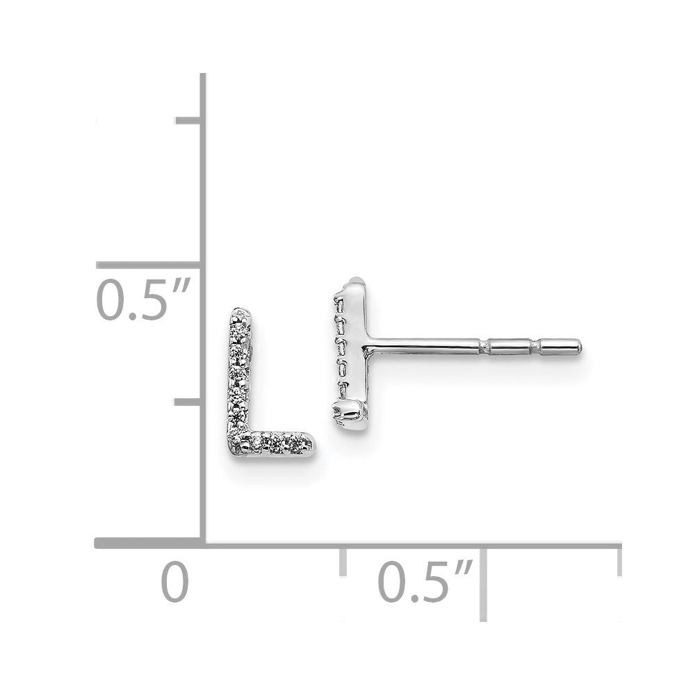 14k White Gold Diamond Initial L Stud Earrings Gift for Women