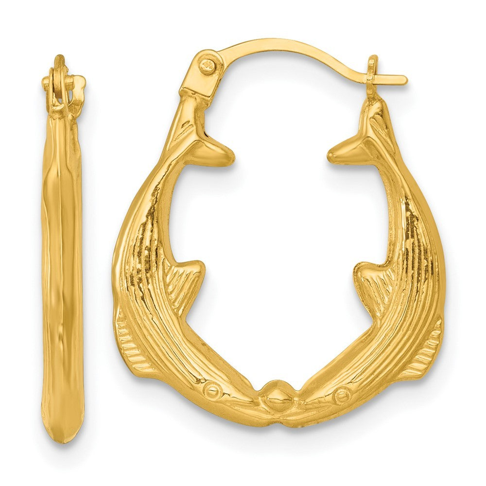 14k Yellow Gold Polished Two Whales Hollow Hoop Earrings