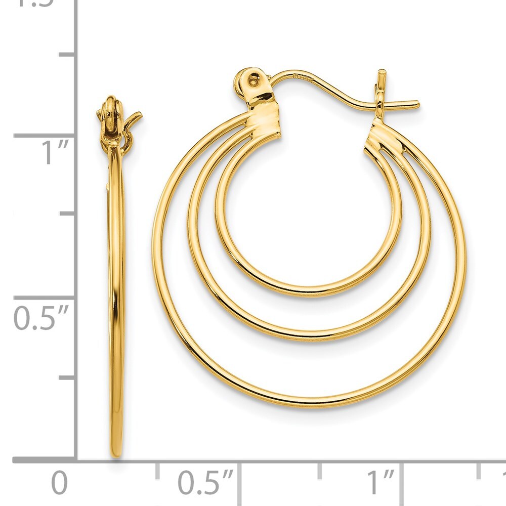 14k Yellow Gold Polished Circles Hoop Earrings Gift for Women