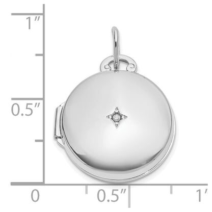 14k White Gold Polished Diamond 16mm Round Locket Pendant for Women