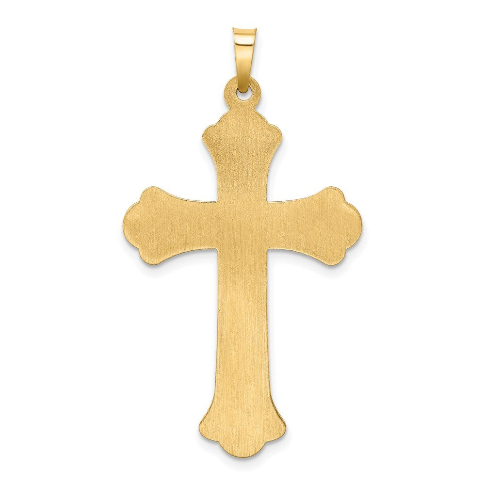14k Two-tone Gold Hollow Polished Woven Fleur de Lis Crucifix Pendant