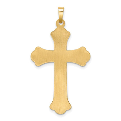 14k Two-tone Gold Hollow Polished Woven Fleur de Lis Crucifix Pendant