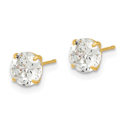 14k Yellow Gold 6mm Round Cubic Zirconia Basket Set Stud Earrings