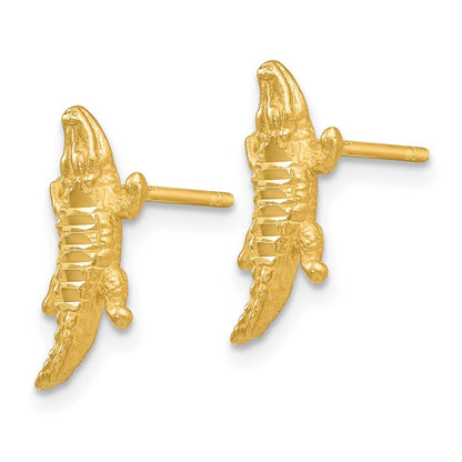 14k Yellow Gold Diamond-cut Alligator Stud Earrings Gift for Women