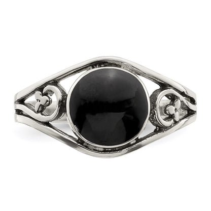 Sterling Silver Antiqued Black Agate Ring Size 6