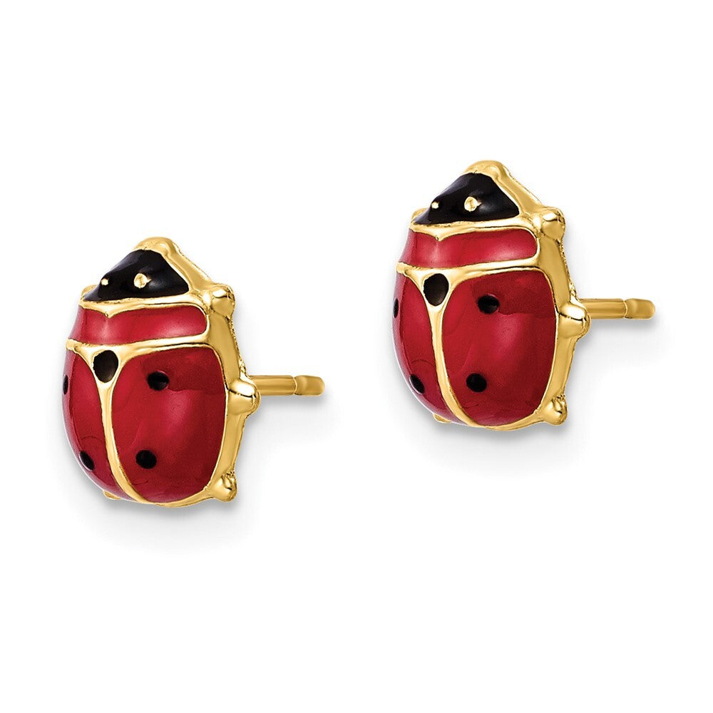 14k Yellow Gold Polished Enameled Large Ladybug Stud Earrings Gift for Women