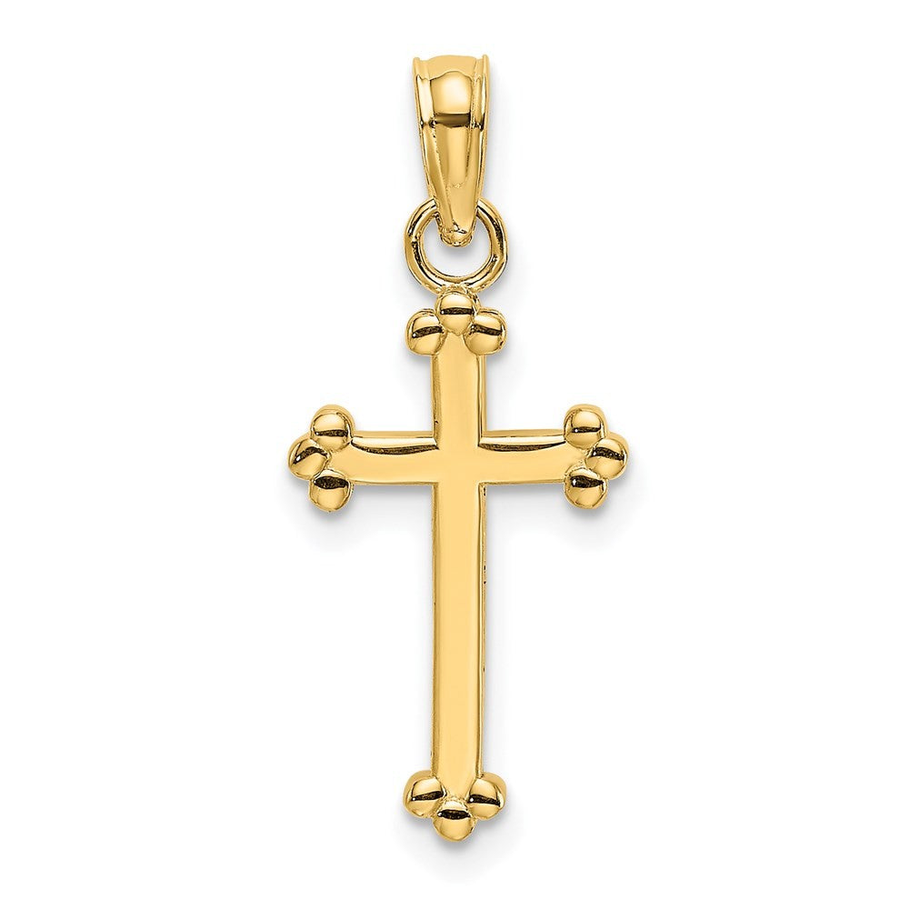 14k Yellow Gold Polished Beaded Cross
