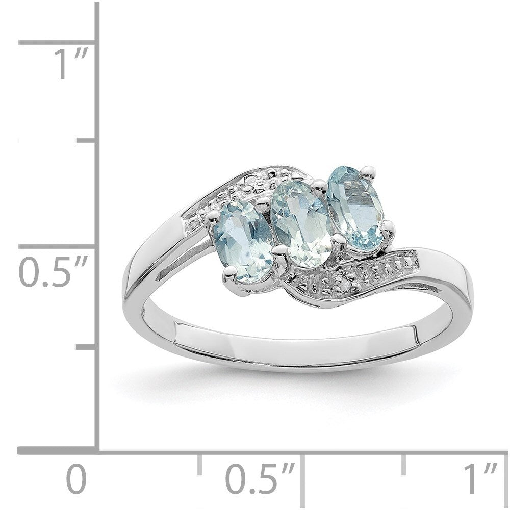 Sterling Silver Rhodium Aquamarine & Diamond Ring Size 7
